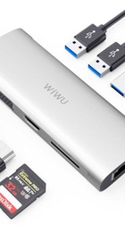 WIWU Alpha 11 in 1 (USB-C to HDMI+VGA+3xUSB3.0+USB2.0+USB-C+RJ45+SD+TF Card+3.5mm Headphone) Space Gray