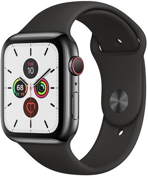Apple Watch Series 5 GPS + Cellular 44mm Space Black Stainless Steel Case with Black Sport Band (MWW72)