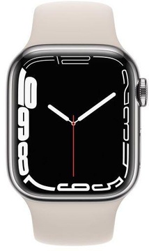 Apple Watch Series 7 GPS + Cellular 41mm Silver Stainless Steel Case with Starlight Sport Band (MKHE3, MKHW3)