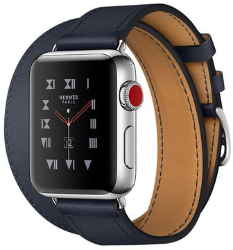 Apple Watch Hermes 38mm Series 3 GPS + Cellular Stainless Steel Case with Indigo Swift Leather Double Tour (MQLK2)