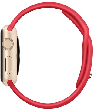 Apple Watch Sport 38mm Gold Aluminum Case with Red Sport Band (MMEC2)