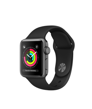 Apple Watch 38mm Series 3 GPS Space Gray Aluminum Case with Black Sport Band (MTF02)