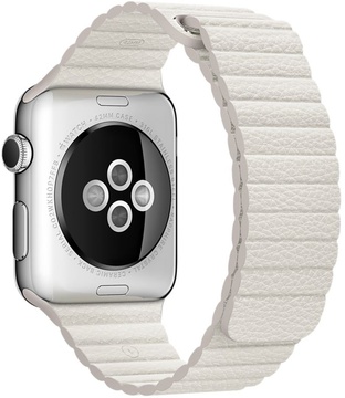 Apple Watch 42mm Stainless Steel Case with White Leather Loop Medium (MMFV2)