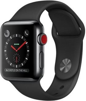 Apple Watch Series 3 GPS + Cellular 38mm Space Black Stainless Steel w. Black Sport B. (MQJW2)