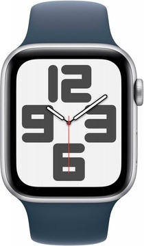 Apple Watch SE 2 GPS 44mm Silver Aluminium Case with Storm Blue Sport Band S/M (MREC3)