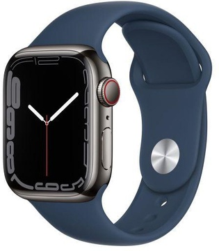 Apple Watch Series 7 GPS + Cellular 41mm Graphite Stainless Steel Case with Abyss Blue Sport Band (MKHJ3, MKJ13)