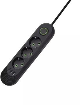 IQ Power F03U (3 розетки + 3 USB) 2m Black