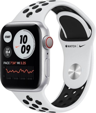 Apple Watch Nike Series 6 GPS + Cellular, 40mm Silver Aluminum Case with Pure Platinum/Black Nike Sport Band (M06J3, M07C3)