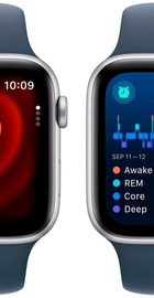 Apple Watch SE 2 GPS 44mm Silver Aluminium Case with Storm Blue Sport Band M/L (MREE3)