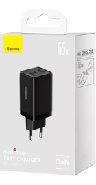Baseus GaN5 Pro 65W (2 Type-С+USB ) + Кабель Type-C to Type-C 100W (1m)