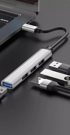 Hoco HB26 4 in 1 (Type-C to 1хUSB3.0 + 3хUSB2.0) Silver