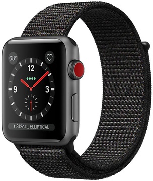 Apple Watch Series 3 GPS + Cellular 42mm Space Gray Case w. Black Sport L. (MRQF2)