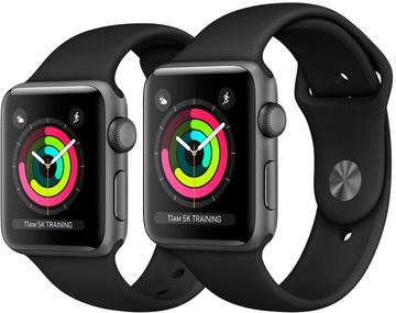 Apple Watch 38mm Series 3 GPS Space Gray Aluminum Case with Black Sport Band (MQKV2)