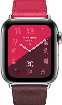 Apple Watch Hermes Series 4 GPS + Cellular 40mm Stainless Steel Case with Bordeaux/Rose Extreme/Rose Azalee Swift Leather Single Tour (MU702)