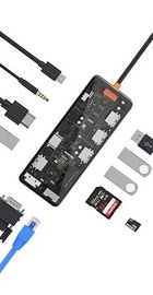 WIWU Cyber Hub 12in1 USB-C to (2xUSB3.0+2xUSB2.0+USB-C+SD-MicroSD+VGA+2xHDMI+RJ45+3.5mm) Space Grey