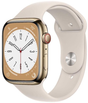 Apple Watch Series 8 GPS + Cellular 41mm Gold Stainless Steel Case with Starlight Sport Band (MNJC3)