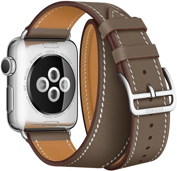 Apple Watch Hermes 38mm Series 2 Stainless Steel Case with Etoupe Swift Leather Double Tour (MNQ52)