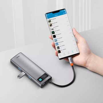 Baseus Metal Gleam Series 9-in-1 (3xUSB3.0 + 4KHD+ TF + SD + Type-C PD + VGA + RJ45) Grey (CAHUB-CU0G)