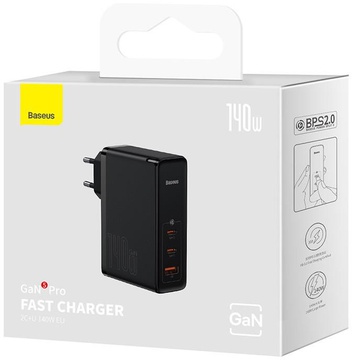 Baseus GaN5 Pro Fast Charger 2C+U 140W Black w/Type-C to Type-C cable (CCGP100201)