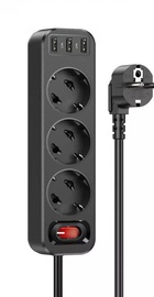 Hoco NS2 (3 розетки + 3 USB) Black 1.8m