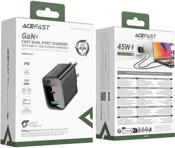 Acefast A106 GaN 45W (USB-C + USB-A) Black