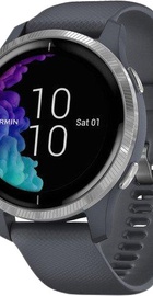 Garmin Venu Silver Stainless Steel Bezel w. Granite Blue and Silicone B. (010-02173-01)