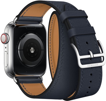 Apple Watch Hermes Series 4 GPS + Cellular 40mm Stainless Steel Case with Bleu Indigo Swift Leather Double Tour (MU6Q2)