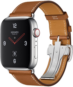 Apple Watch Hermes Series 4 GPS + Cellular 44mm Stainless Steel Case with Fauve Barenia Leather Single Tour Deployment Buckle (MU6T2)