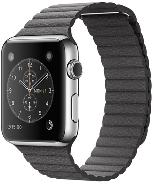 Apple Watch 42mm Stainless Steel Case with Storm Gray Leather Loop Medium (MMFX2)