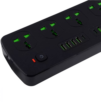 IQ Power T91 (4 розетки + 8 USB + 2 Type-C) 2 метра Black