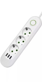 IQ Power F03U (3 розетки + 3 USB) 2m White