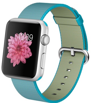 Apple Watch Sport 42mm Silver Aluminum Case with Scuba Blue Woven Nylon (MMFN2)