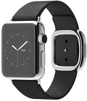 Apple Watch 38mm Stainless Steel Case with Black Modern Buckle (MJYM2)