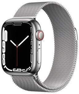 Apple Watch Series 7 GPS + Cellular 45mm Silver Stainless Steel Case with Silver Milanese Loop (MKJE3, MKJW3)
