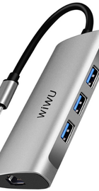 WIWU Adapter Alpha 631STR USB-C to (3 x USB 3.0 + RJ45 + SD + TF Card) Grey