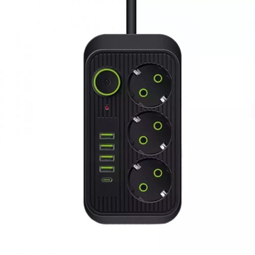 IQ Power F09 (3 розетки + 4 USB + 1 Type-C) Black