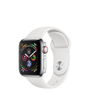 Apple Watch Series 4 GPS + Cellular 40mm Stainless Steel Case with White Sport Band (MTUL2, MTVJ2)