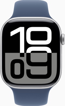 Apple Watch Series 10 GPS + Cellular 46mm Silver Aluminum Case With Denim Sport Band - S/M (MWY03)
