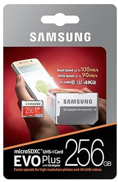 Samsung 256 GB microSDXC Class 10 UHS-I U3 EVO Plus + SD Adapter MB-MC256HA