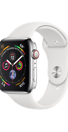 Apple Watch Series 4 GPS + Cellular 44mm Stainless Steel Case with White Sport Band (MTV22, MTX02)