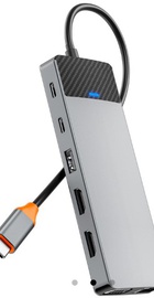 WIWU Linker 12in1 USB-C to (USB-C+2xUSB2.0+2xUSB3.0+SD/MicroSD+VGA+2xHDMI+RJ45+PD) 100W Grey (A12HV)