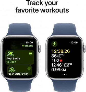 Apple Watch SE 2 GPS 44mm Silver Aluminium Case w. Denim Sport Band - S/M (MXEQ3)
