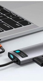 Baseus Metal Gleam Series 4-in-1 Multifunctional Type-C HUB Docking Station (2xUSB3.0 + 4KHD + Type-C) Gray (CAHUB-CY0G)