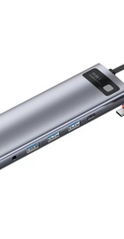 Baseus Metal Gleam Series 11-in-1 (3xUSB3.0+2x4K HD+Type-C+TF+SD+Type-C PD+VGA+3.5mm+RJ45) Grey (CAHUB-CT0G)
