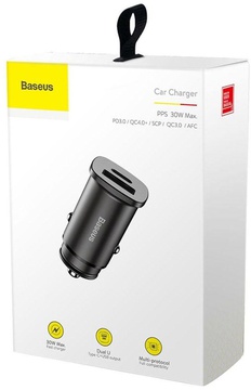 Baseus USB Car Charger USB 3.0 + USB-C 30W Black (CCALL-YS01)