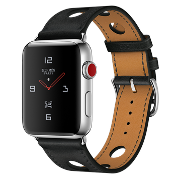 Apple Watch Hermes 42mm Series 3 GPS + Cellular Stainless Steel Case with Noir Gala Leather Single Tour Rallye (MQMW2)