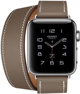 Apple Watch Hermes 38mm Series 2 Stainless Steel Case with Etoupe Swift Leather Double Tour (MNQ52)