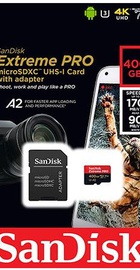 SanDisk 400 GB microSDXC UHS-I U3 Extreme Pro A2 + SD Adapter SDSQXCZ-400G-GN6MA