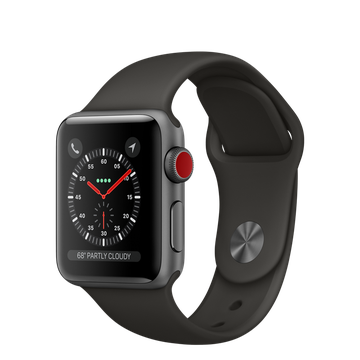 Apple Watch 38mm Series 3 GPS + Cellular Space Gray Aluminum Case with Gray Sport Band (MR2Y2)