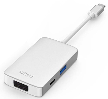 WIWU Alpha 513HVP 5in1 (USB-C to USB3.0+USB-C+VGA+HDMI+3.5mm) Silver